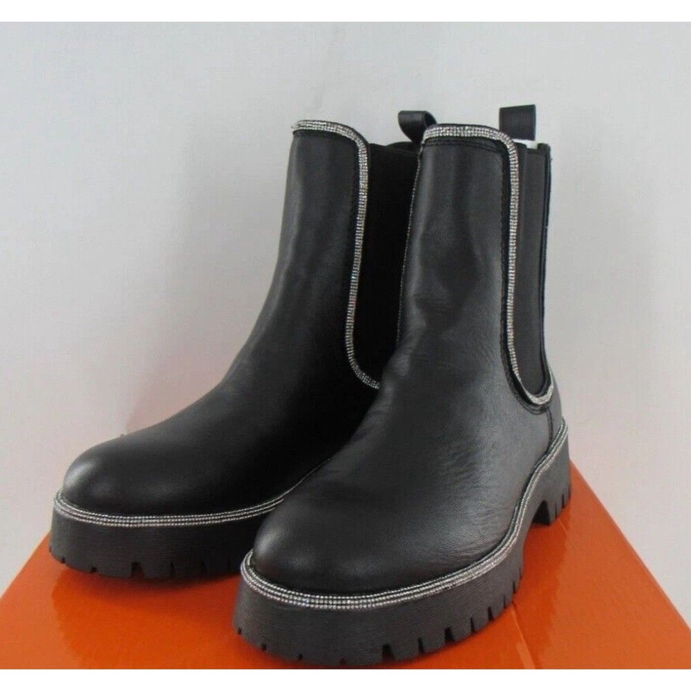 Rouge Black Rhinestone w/ Bling Faux Leather Shoe Boot Booties Size: 7.5
